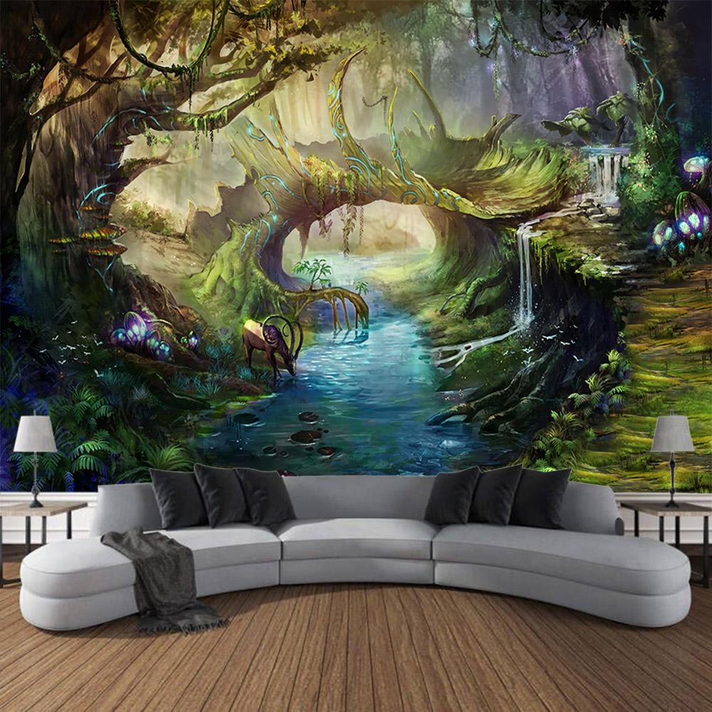 Tapestry Fairy Tale Forest Wall Hanging Fantasy Landscape Home Wall Decoration Blanket Kawaii Room Art Background Fabric