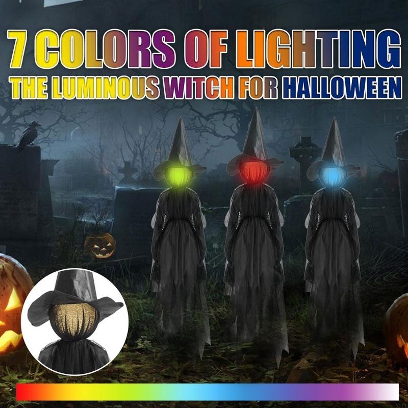 Halloween Decorations Outdoor Large Light Up Holding Hands Screaming Witches Scary Decor for Home Outside Yard Lawn X3UC