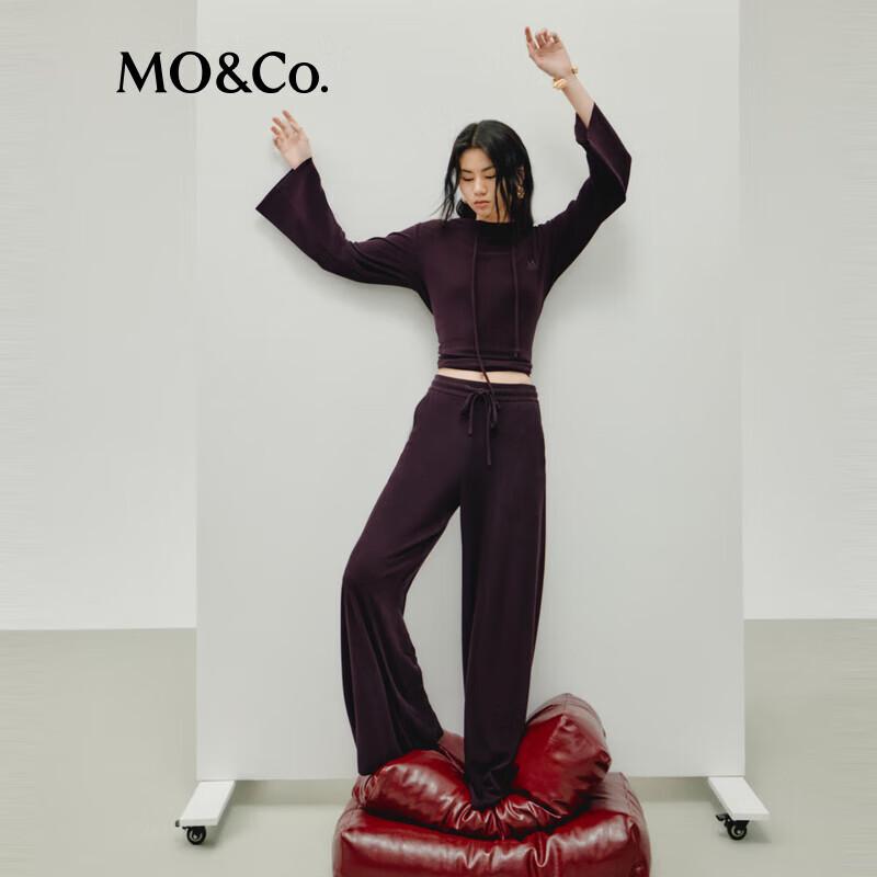 MO&Co. Autumn High-Waist Wide-Leg Drawstring Brushed Velvet Pants