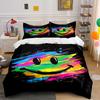 Colorful Smiley Face Bedding Set Black Bedding Set (1 Duvet Cover, 2 Pillowcases, Duvet Not Included)