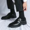 Fashionable Block Leather Shoes Spring/Summer Men Business Dress Buckle Thick Sole Increase Comfortable Round Head Leather Shoes