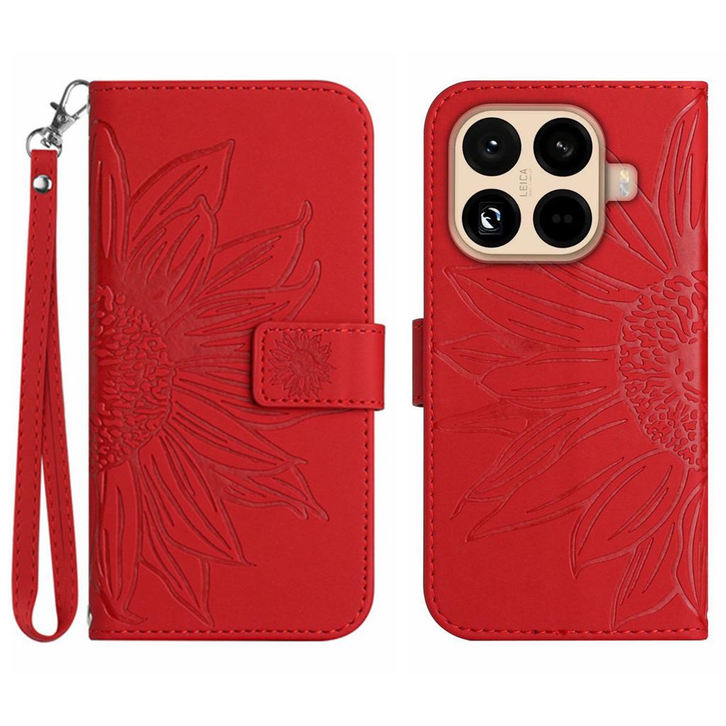 For Xiaomi 15T Pro Case Sunflower Imprint Leather Wallet Phone Cover with Wrist Strap