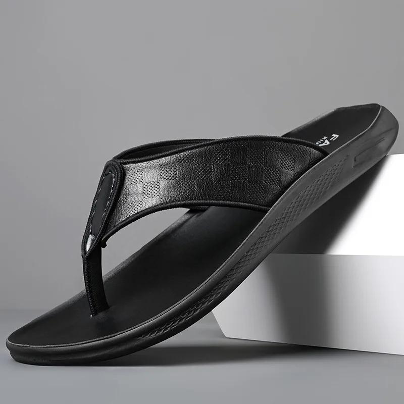 Fashion Summer Casual Fashion Slippers for Men Non-slip Outdoor Beach Shoes Male Designer New Luxury Cow Leather Men's Flip-flops