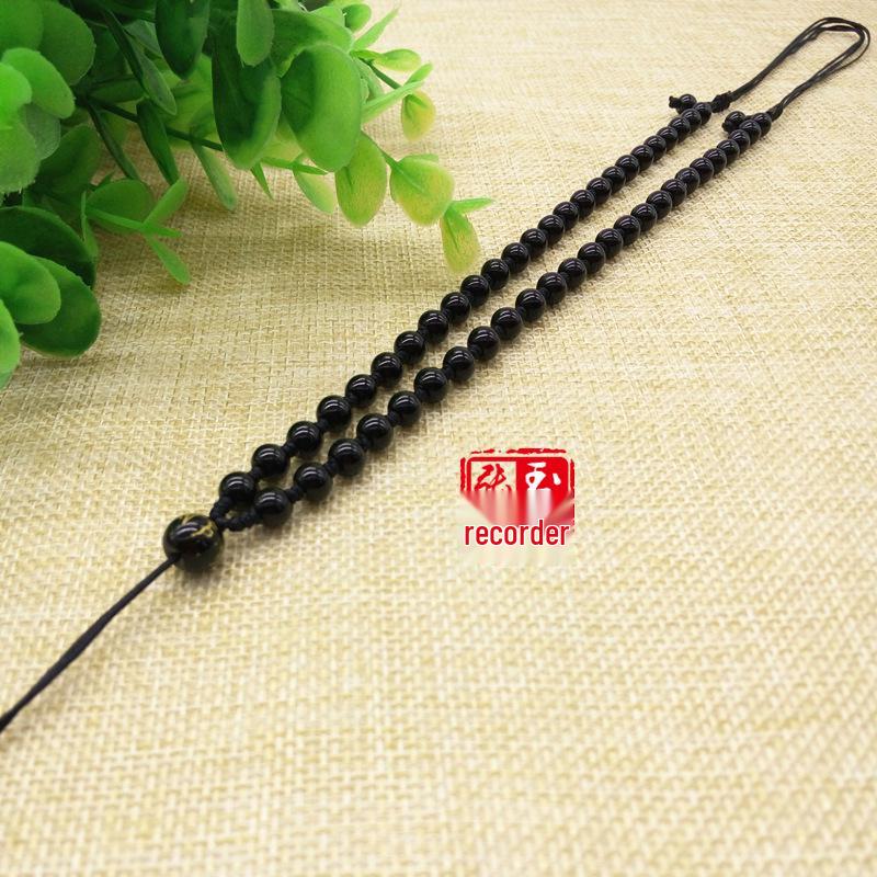 Black Obsidian Jade Necklace with 6mm Round Beads and Pendant Rope