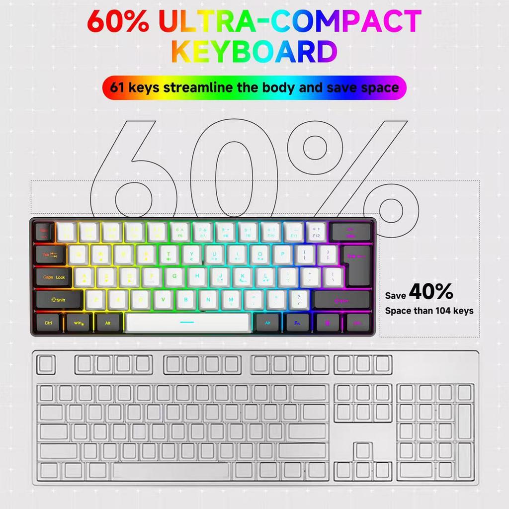 2025 New Mini 60% Compact Wired Keyboard 61 Keys RGB Backlight Membrane Keyboard For Windows PC Office Laptop Computer