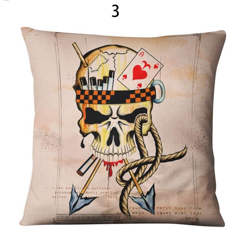Federa Cuscino Quadrata in Cotone e Lino Serie Halloween Lussuosa con Teschio per Arredamento Casa alla Moda