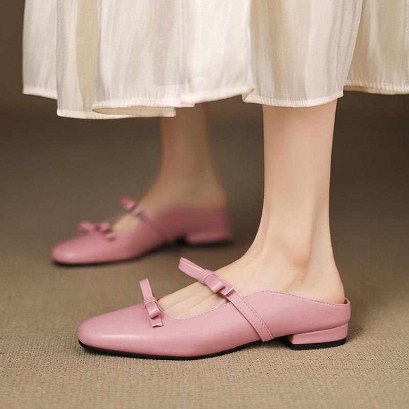 New women's bag head slippers casual flat slippers low heel solid color large size women's shoes summer foot slippers