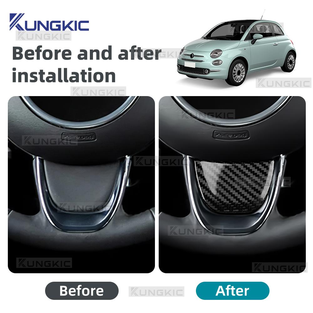 Carbon Fiber Steering Wheel Cover for Fiat 500/500C 2016 2017 2018 2019 2020 2021 2022 2023 2024