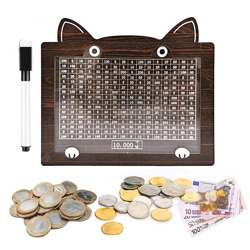 Reusable Wooden Money Storage Bank With Goals Cat Money Saving Box Counter Coin Storage Box For Adults And Children