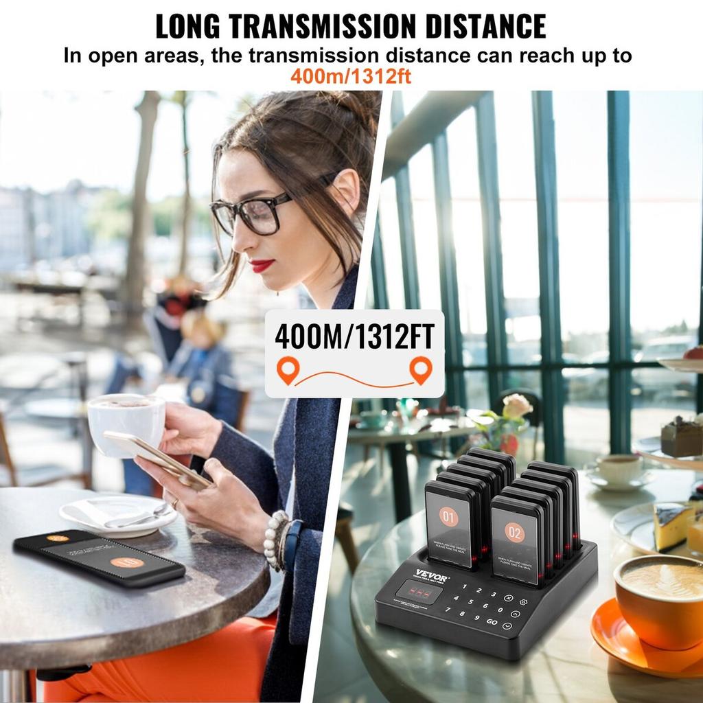 Restaurant Pager System, Wireless 400m Long Range Lineup Waiting Queue Signal, Guest Customer Calling Beepers with Vibration & Flashing, 20 Buzzers