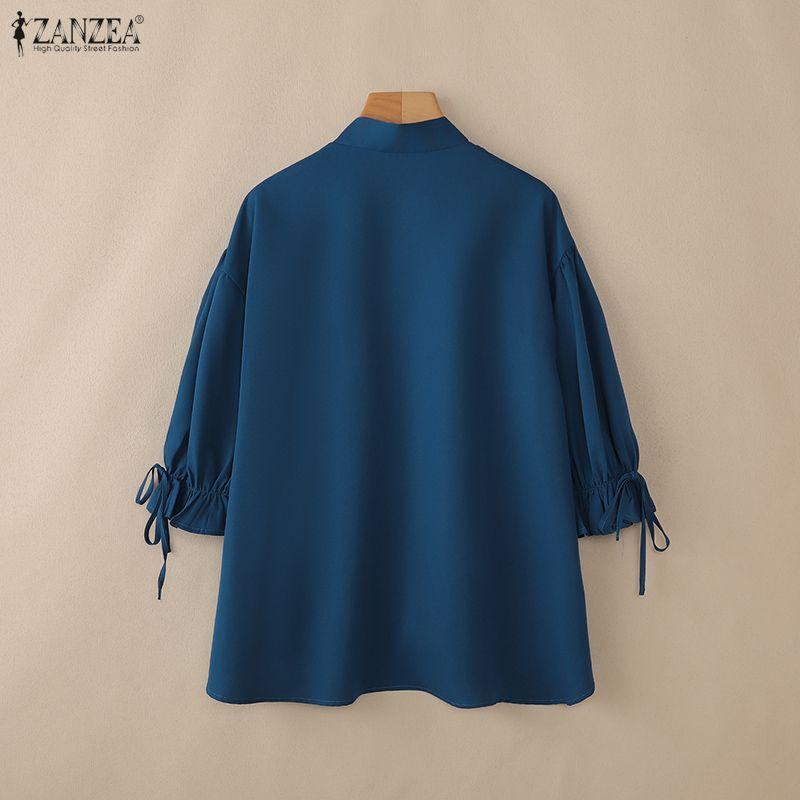 ZANZEA Dámská ležérní jednobarevná halenka s 3/4 rukávem s výstřihem do V