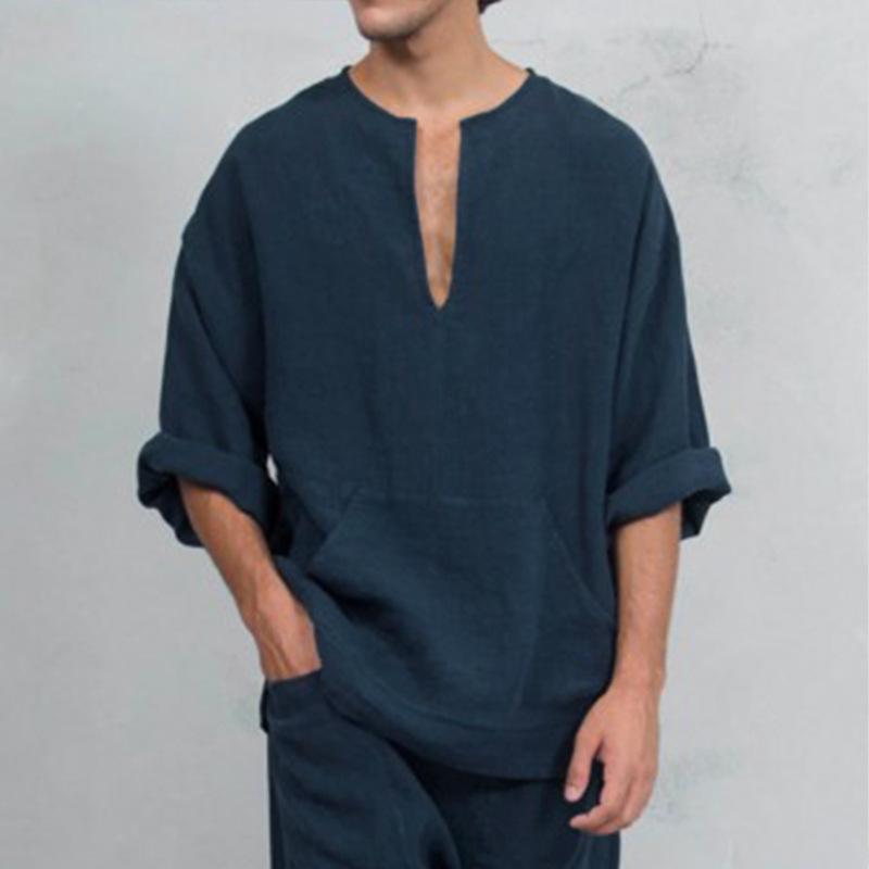 2025 Middle East Men's V-Neck Loose Flare Long Sleeve Muslim T-Shirt