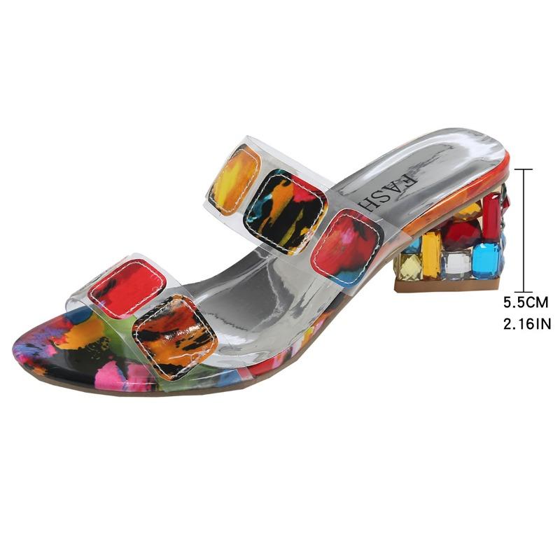 

Новые шлепанцы женские со стразами толстый каблук шлепанцы на одном ремешке цветовая гамма средний каблук большой размер женская обувь 43