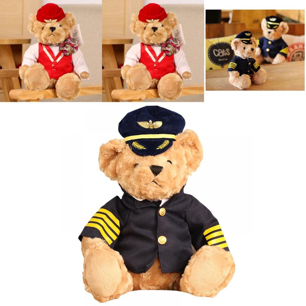 Cute Captain Teddy Bear Plush Toy For Kids And Aviation Enthusiasts