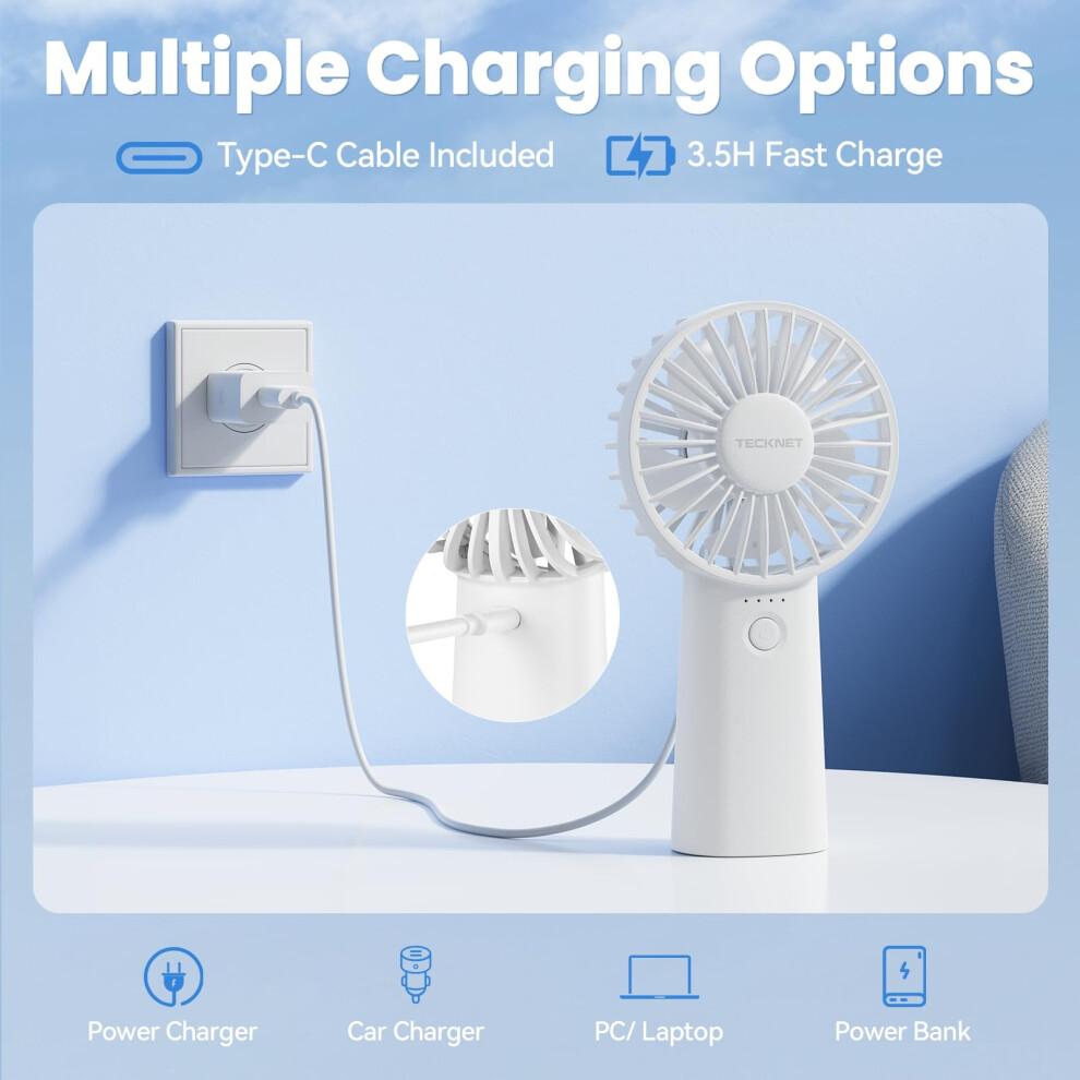 TECKNET Handheld Fan Rechargeable, 5000mAh Portable Fan with LED Battery Indicator, 5 Speeds & 16H Working Time, Small USB Fan Personal Hand Fan for