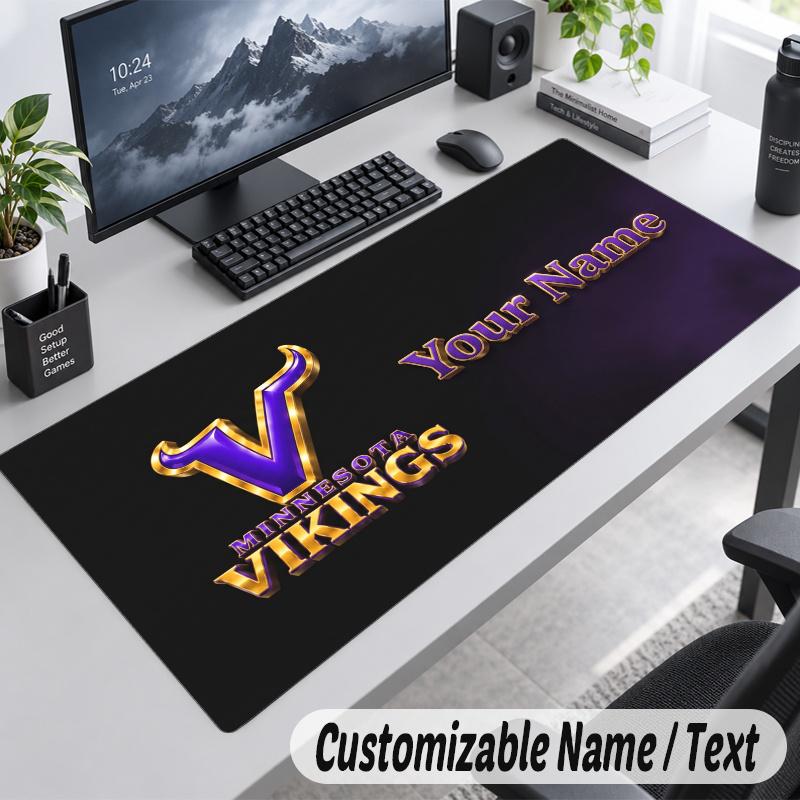 Minnesota Vikings Personalized Large Mouse Pad Custom Name Text Extended Desk Mat Gaming Mousepad