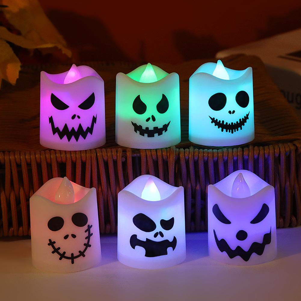 6pcs Halloween Electronic Candle Safe Flameless Battery Operated LED Tealight Candles Halloween Atmosphere Lights