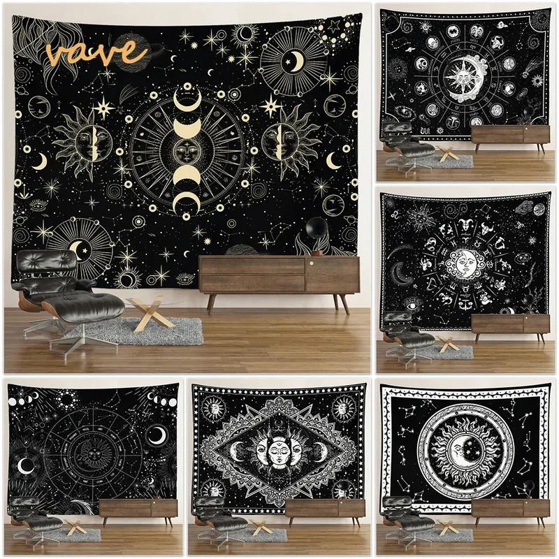 VIKAMA Mysterious Tarot Tapestry Sun Moon Mandala Wall Hanging for Meditation Witchcraft Altar Bohemian Home Decoration