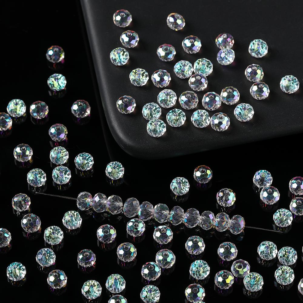 50pcs AB Color Glass Faceted Flat Round Beads Spacer Loose Beads for DIY Necklace Bracelet Earring Jewelry Making Accessories