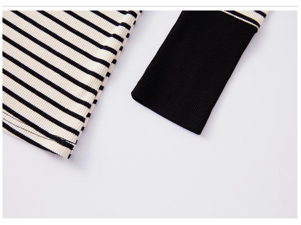 Premium Color Block Gestreiftes T-Shirt: Damen Langarm Oberteil aus reiner Baumwolle für die Herbst-/Wintermode 2025