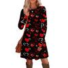 Women's Fashion Casual Pocket Decorative Button Dress Round Neck Long Sleeve Printed Dress