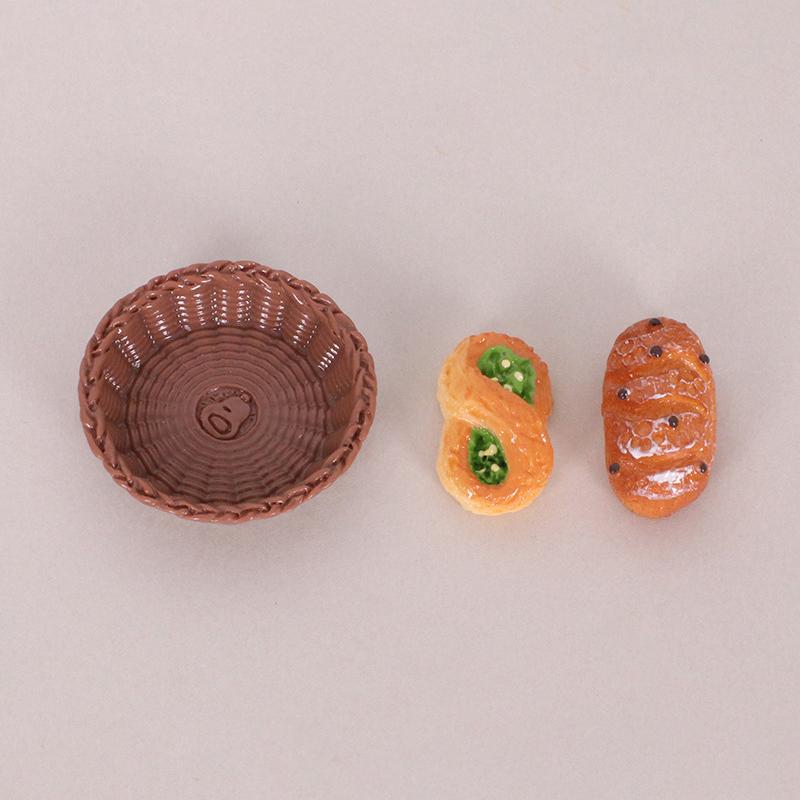 1/12 Dollhouse Simulation Mini Bread With Basket Model Dollhouse Kitchen Decoration Dolls House Dessert Shop Food Ornaments