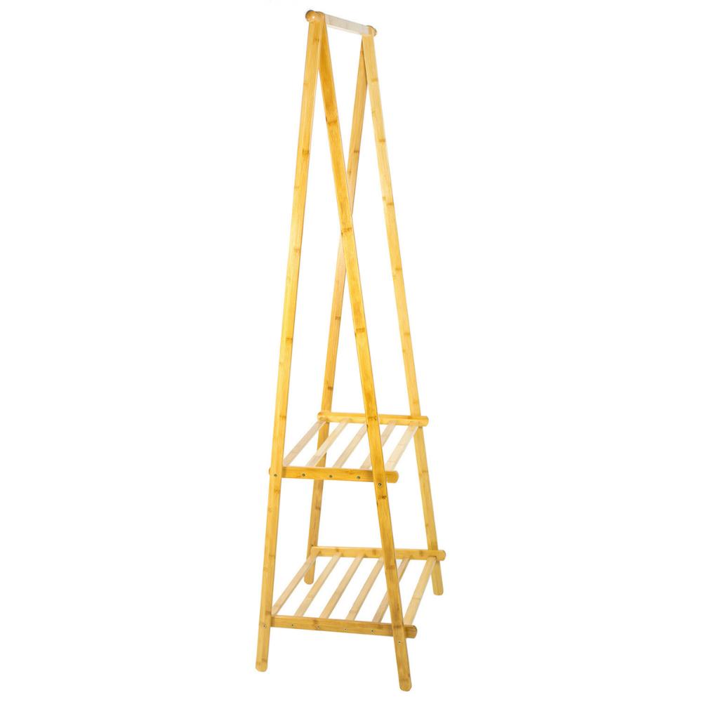 Foldable bamboo hanger with two shoe shelves, shelf, stand, hallway hooks