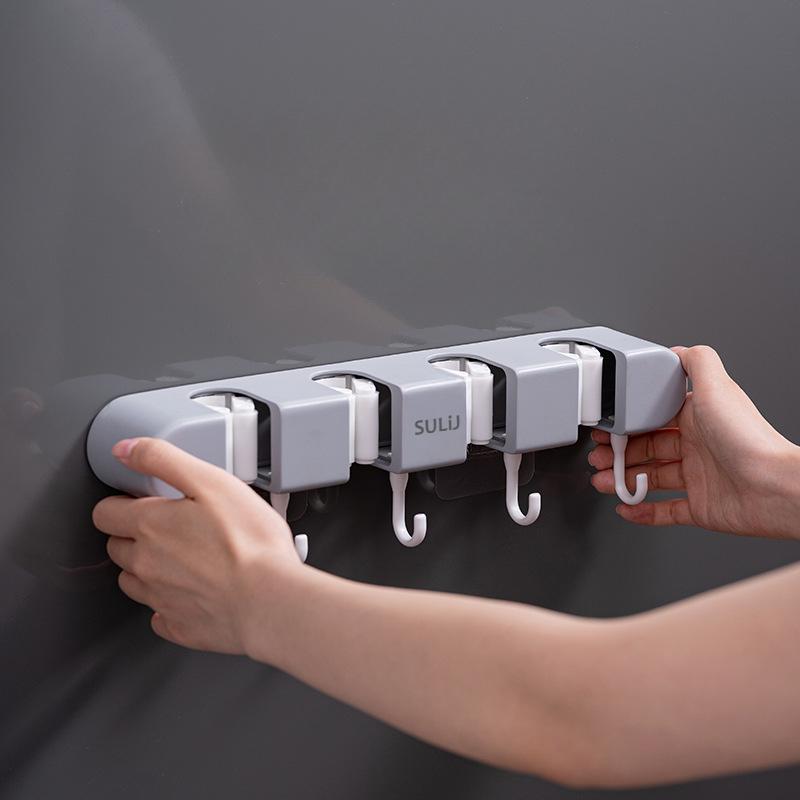 1pc, Hook, Wall Mounted Mop Holder, Non Perforated Hook, Balcony, Bathroom, and Toilet Buckle Fixed Broom Storage Rack.