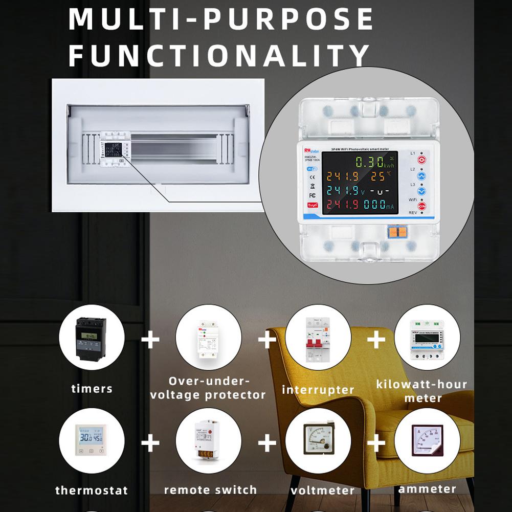 TUYA WIFI Smart Circuit Breaker Power Metering 3P4W Three Phase Reclosure Switch for Smart Home Remote Control Smart Switch