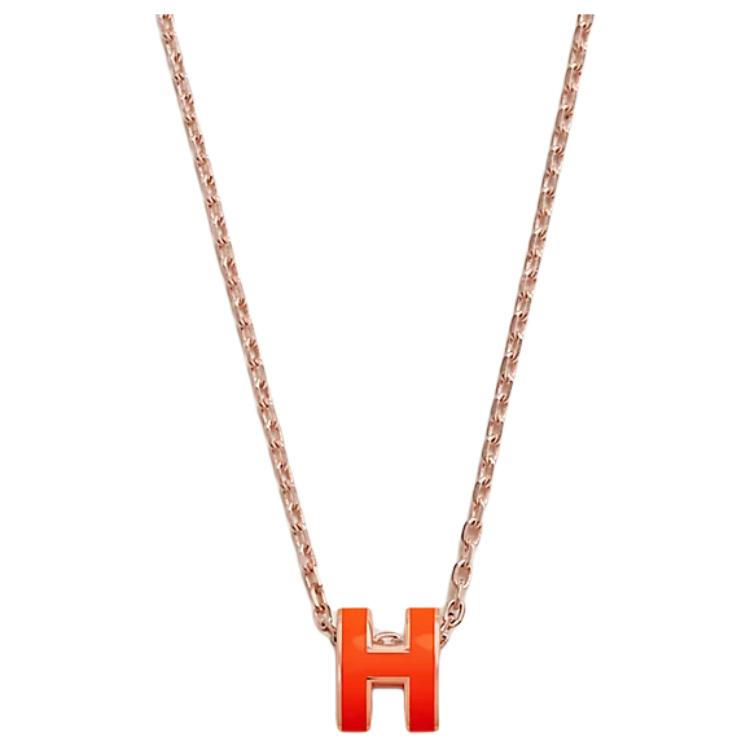 Hermes Collana con Ciondolo Mini Pop H da Donna Oro Rosa Arancione H147992FOB8
