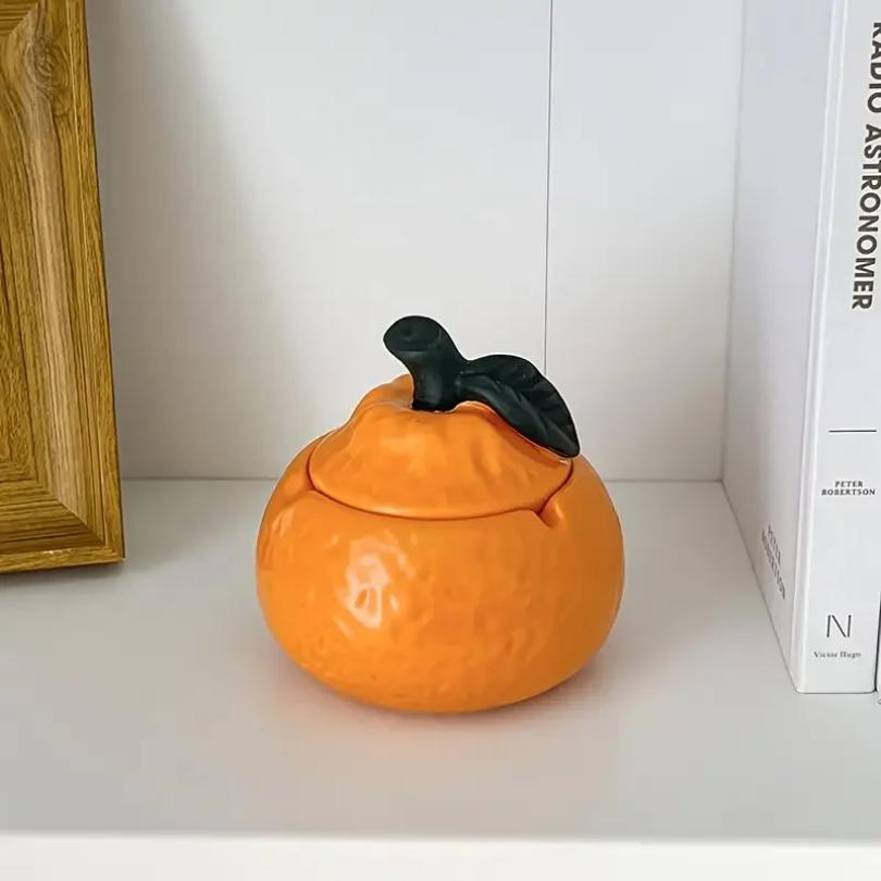 New Creative Ceramic Orange with Lid Ashtray Cute Irregular Creative Orange Decorative Multi Functional Jar
