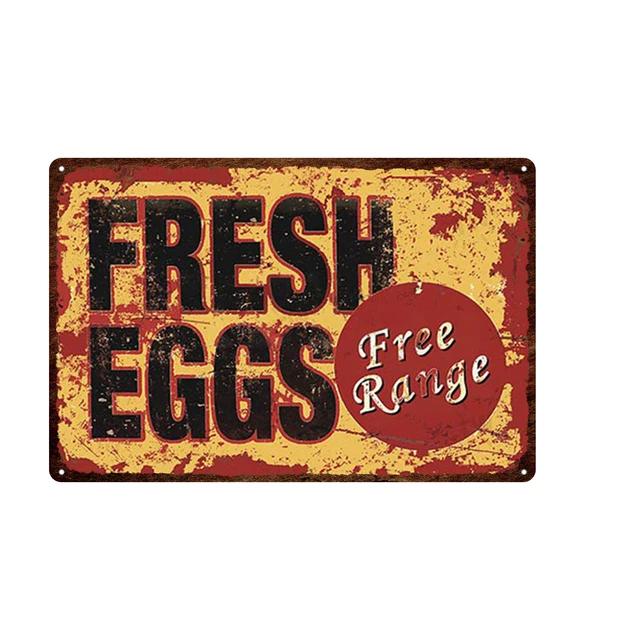 Vintage Farm Fresh Eggs Tin Sign  Rustic Chicken  Horse Metal Plate Poster for Farmhouse Kitchen Wall Decor