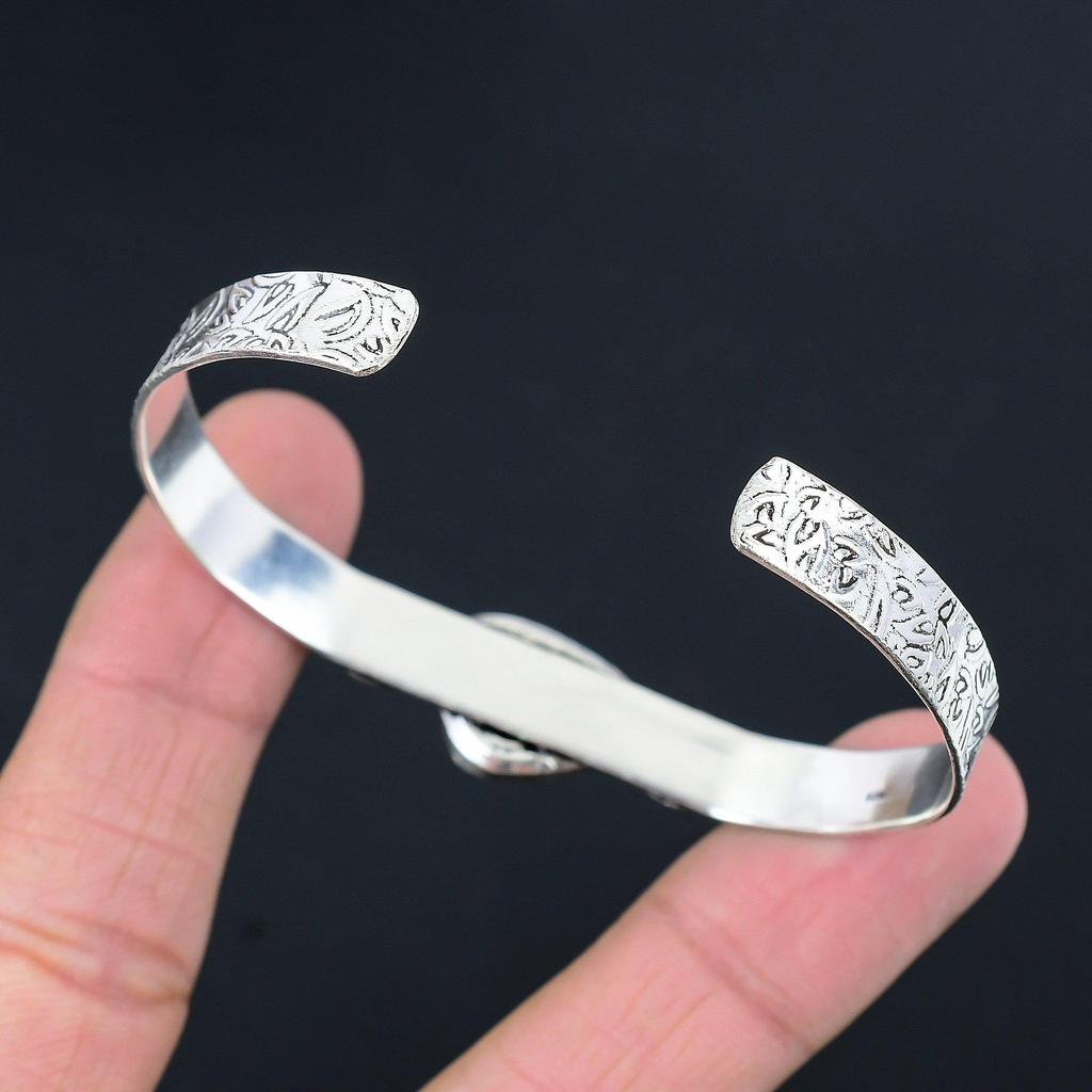 Natural Polychrome Jasper Bangle Crescent Moon Green Adjustable 925 Silver