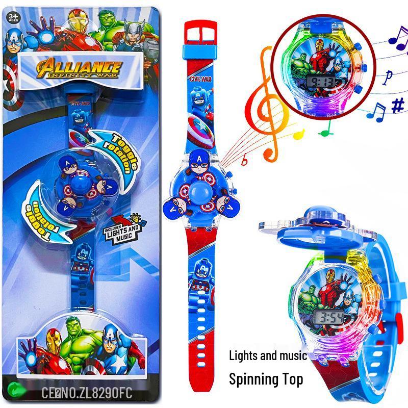 Deluxe Children's Cartoon Music Watch with Colorful Luminous Rotating Gyro - Electronic Toy Gift