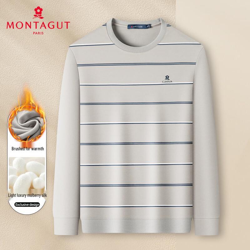 MONTAGUT Men's Mulberry Silk Blend Brushed Warm Round Neck Sweatshirt