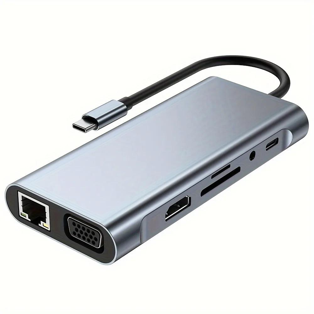 USB C Hub 4K 30Hz Type-C to HDTV Compatible USB 3.0 Adapter 10-in-1 Type-C Hub Docking Station PD 87W USB C Splitter for MacBook серый