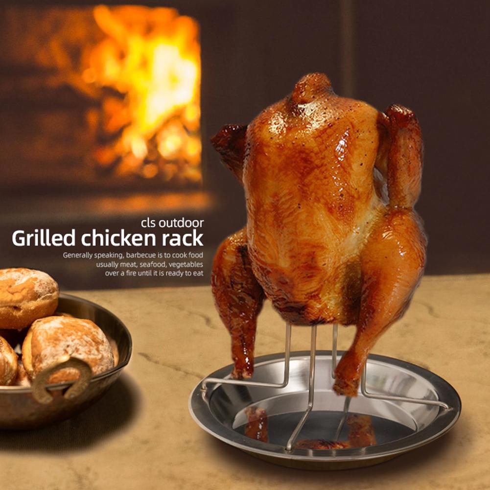 Stainless Steel Chicken Roasting Stand Indoor Outdoor Cooking Tool Turkey Roasting Rack Chicken Holder for Grill Oven Smoker
