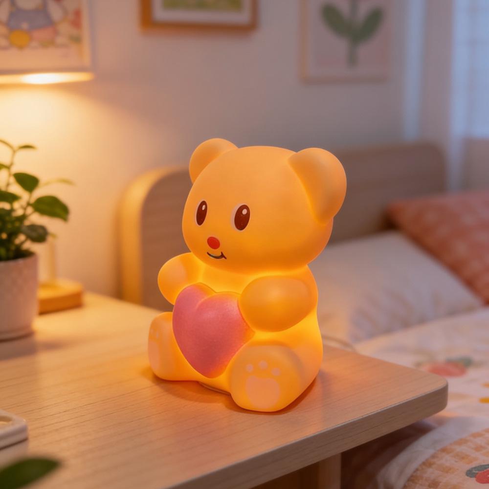 Charming Heart Bear Night Light - Cute Cartoon Festival Gift for Kids' Birthdays and Creative Atmosphere Decoration.