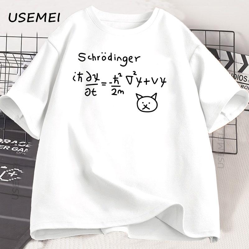 Lustiges Quantenmechanik Katze Bedrucktes T-Shirt Männer Frauen Baumwolle Kurzarm T-Shirt Übergroß Rundhals Atmungsaktives T-Shirt Kleidung