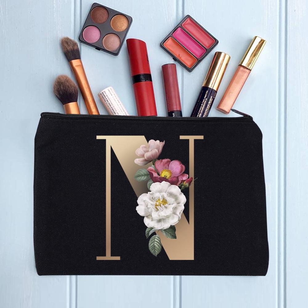 Damen Kosmetiktasche Make-up Tasche Weiblich Initialen Namensbuchstaben Muster Lippenstift Taschen Handtaschen Reißverschluss Federmäppchen für das Büro