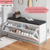 Shoe Storage Bench with Flip-Top Cabinet and Integrated Stool for Entryway