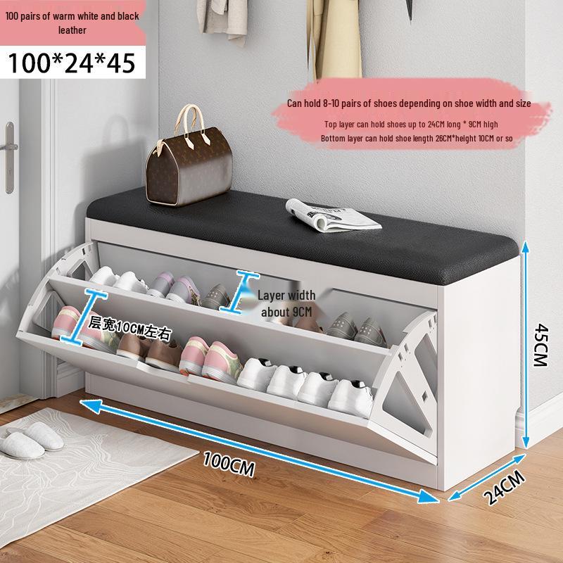 Shoe Storage Bench with Flip-Top Cabinet and Integrated Stool for Entryway