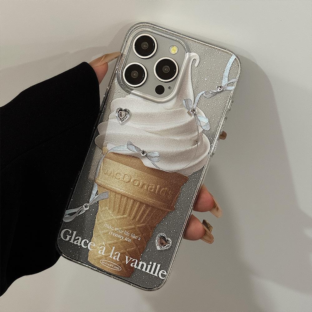 

Летний бант Мороженое для чехла для мобильного телефона IPhone 16 15 Прозрачный для IPhone 17 Promax Блестящий 11 Мягкий 11 6.1