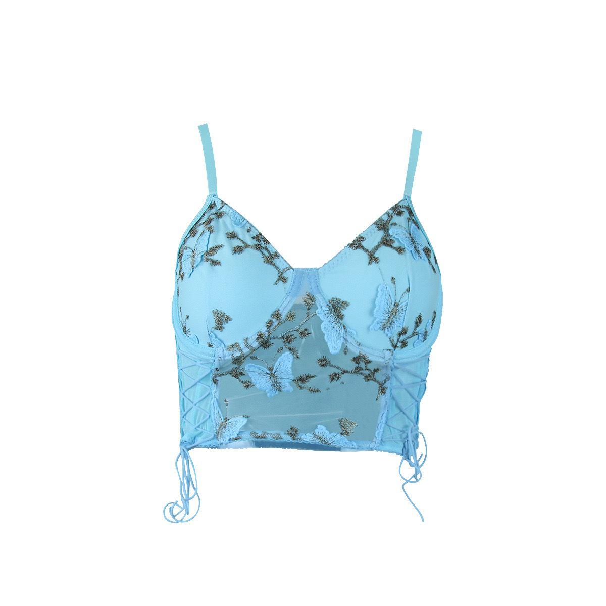 

Вышитый бабочками топ-камезоль без спинки для женщин Large