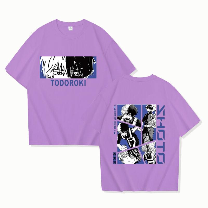 Hot Anime Todoroki Shoto Print T-Shirt Women Men Loose Short Sleeve Round Neck Top Fashion Y2k Casual Summer Shirt Tees