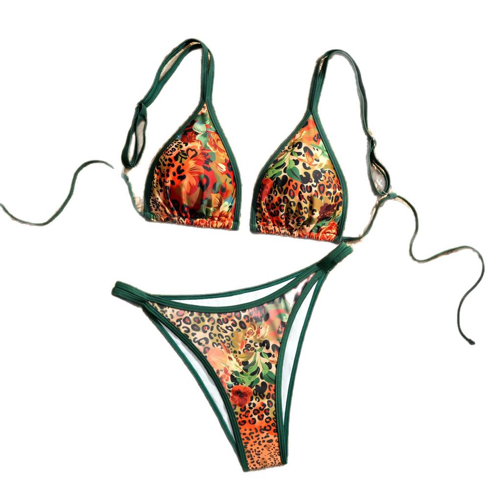 1011 New European and American Sexy Fashion Leopard Print Print Women's Split Swimsuit