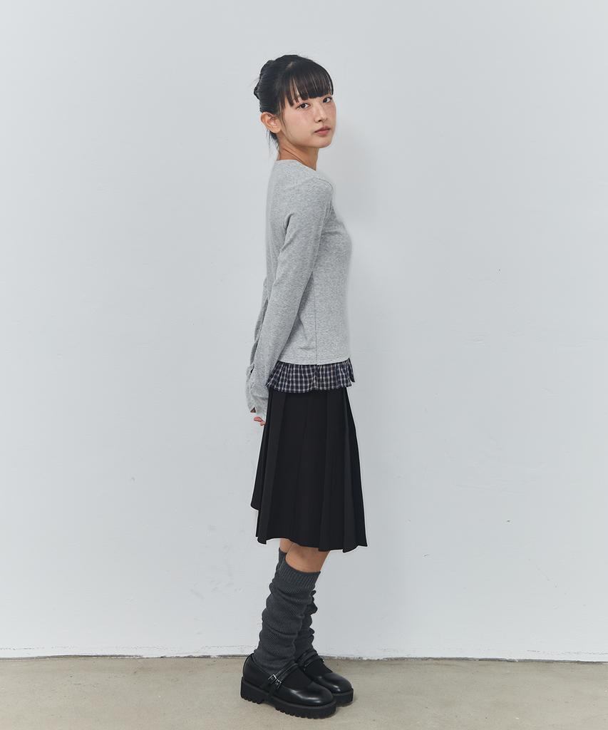 Isjabaibeu Check Layered Long Sleeve - Gray