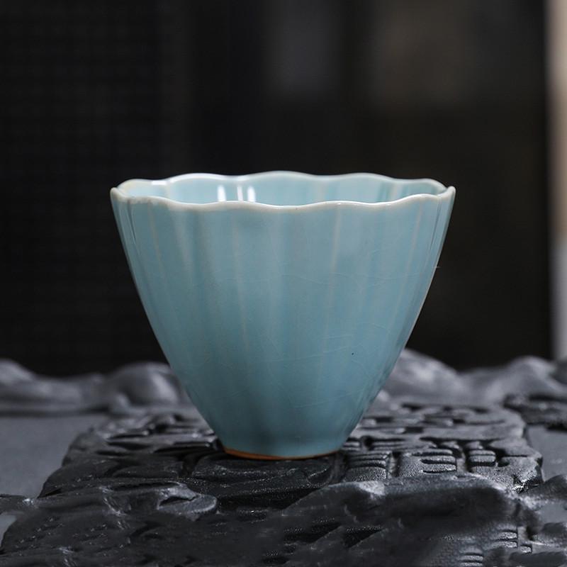 Chinese Tradition Ru Kiln Ceramic Tea Cup Handmade Ice Crack Teacup Household Tea Bowl Travel Personal Master Cup Tea Set
