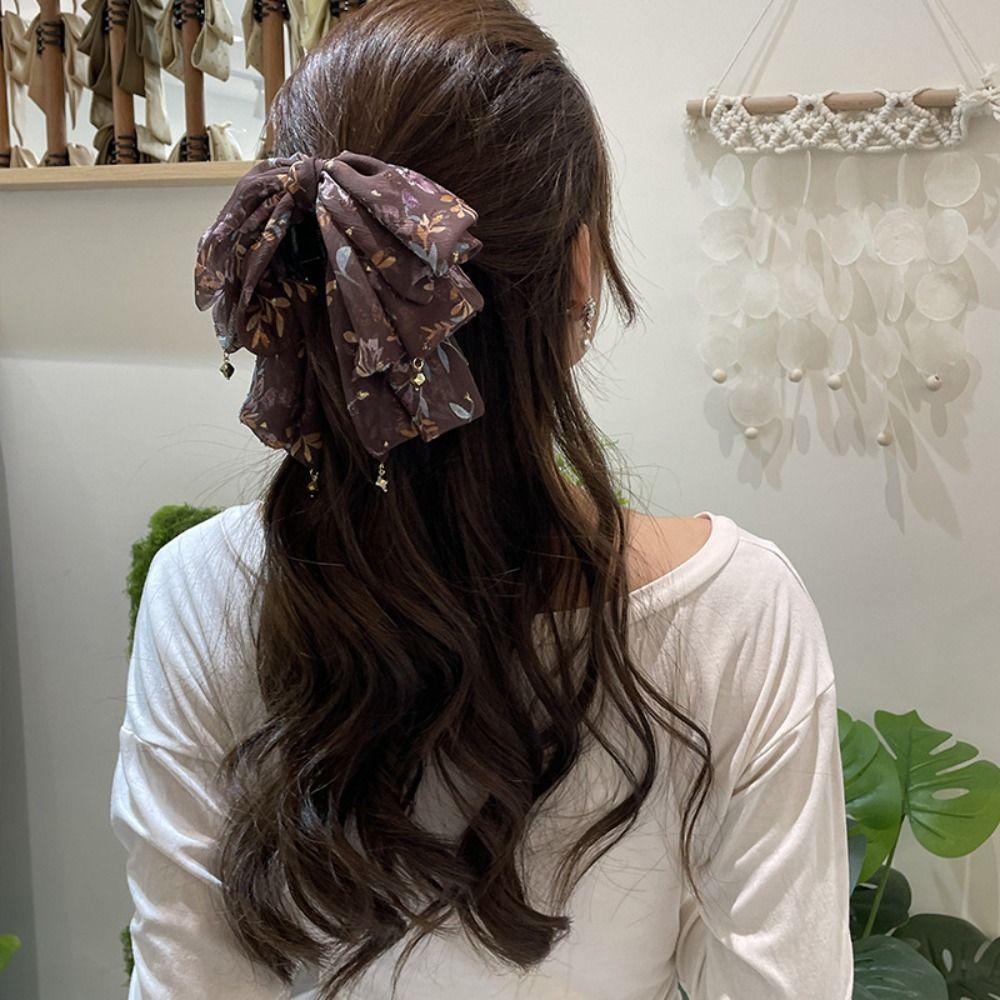 Large Chiffon Hair Claw Sweet Women Hair Grab Clip Luxury Bow Shark Clip  Daily