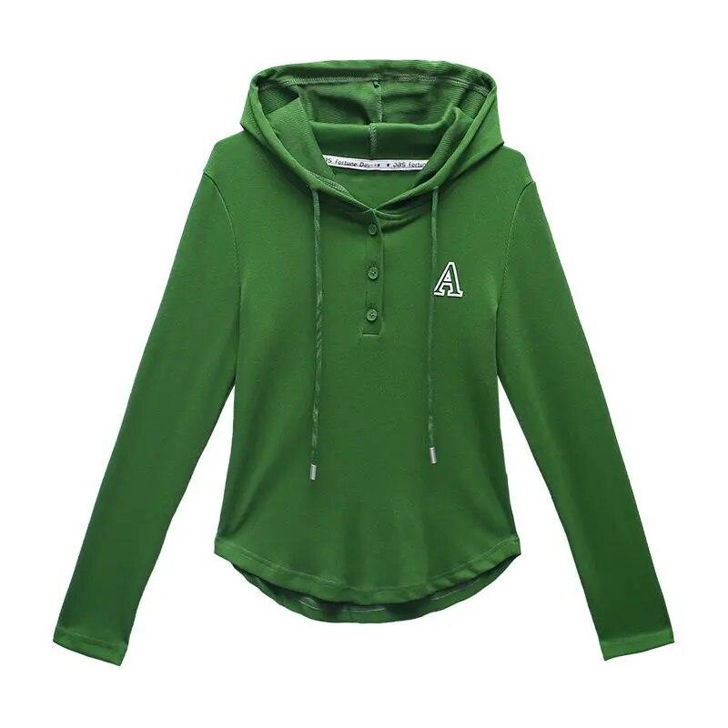 Mit kapuze Casual Langarm T-shirt frauen Frühling Herbst Neue Slim Fit Oberbekleidung Top Fashion Solid Farbe Bodenbildung Shirt M-4XL